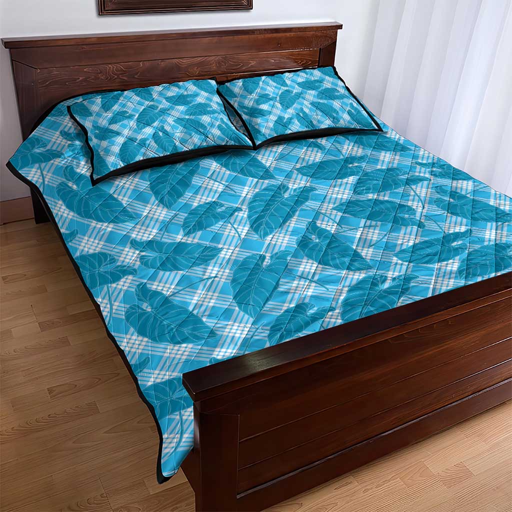 Blue Hawaii Kalo Palaka Motifs Quilt Bed Set Hawaiian Taro Leaves Elegant Vibes LT14 - Polynesian Pride