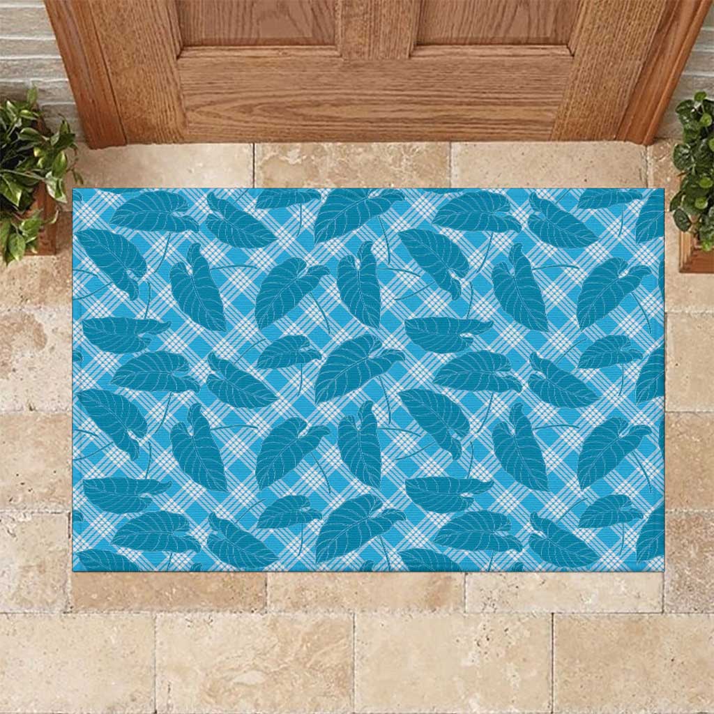 Blue Hawaii Kalo Palaka Motifs Rubber Doormat Hawaiian Taro Leaves Elegant Vibes LT14 Blue - Polynesian Pride