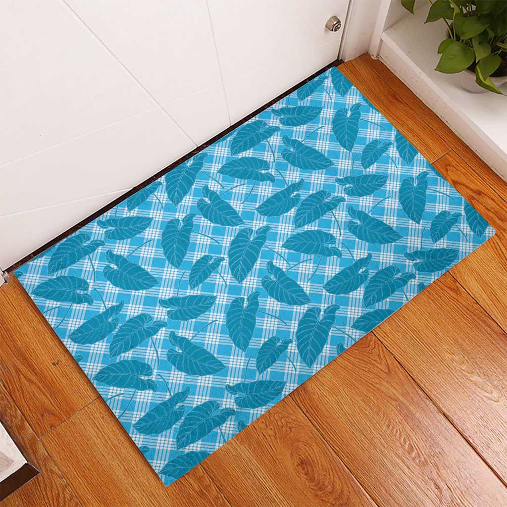 Blue Hawaii Kalo Palaka Motifs Rubber Doormat Hawaiian Taro Leaves Elegant Vibes LT14 - Polynesian Pride