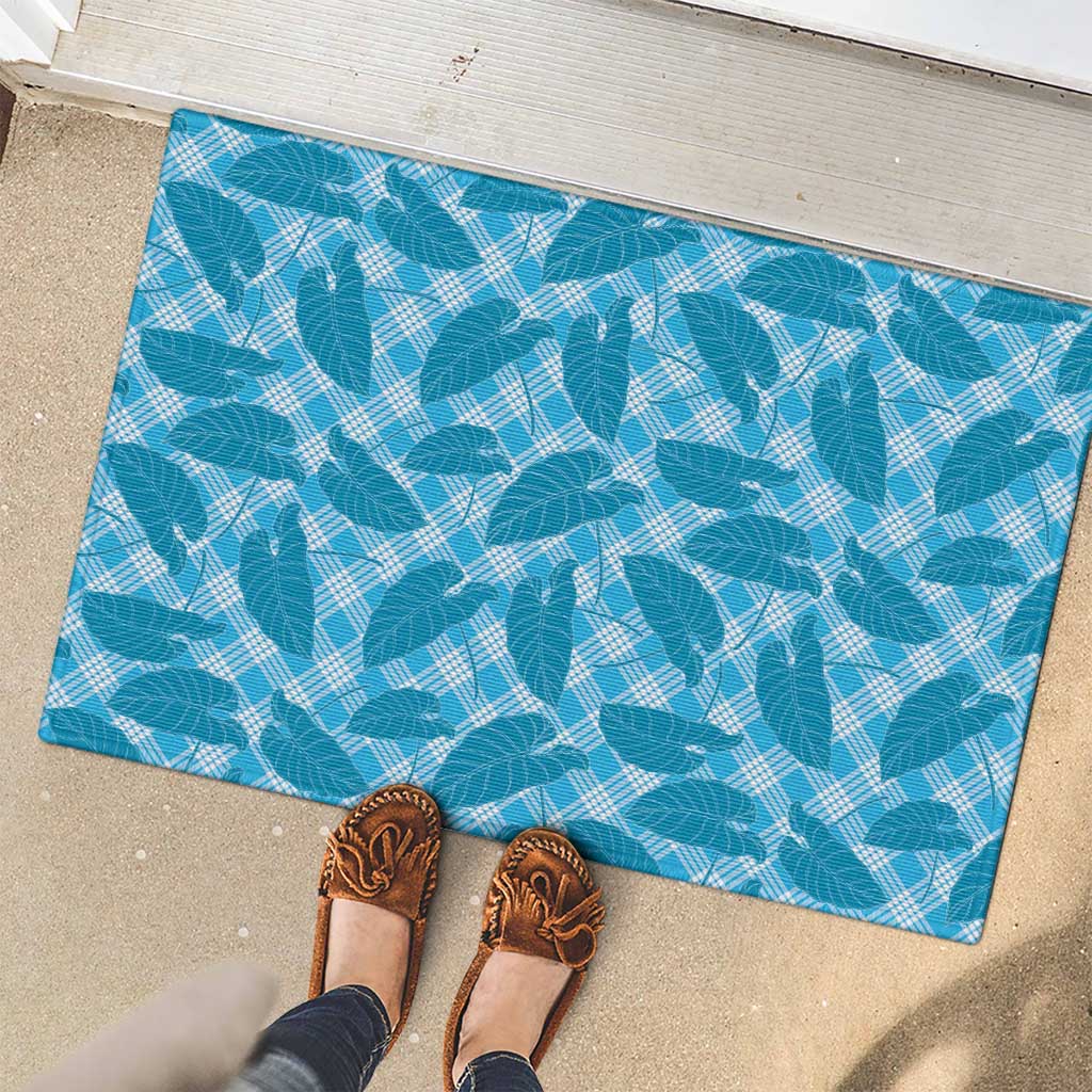 Blue Hawaii Kalo Palaka Motifs Rubber Doormat Hawaiian Taro Leaves Elegant Vibes LT14 - Polynesian Pride