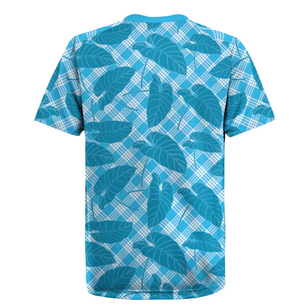 Blue Hawaii Kalo Palaka Motifs Rugby Jersey Hawaiian Taro Leaves Elegant Vibes - Polynesian Pride