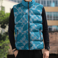 Blue Hawaii Kalo Palaka Motifs Sleeveless Puffer Jacket Hawaiian Taro Leaves Elegant Vibes LT14 - Polynesian Pride