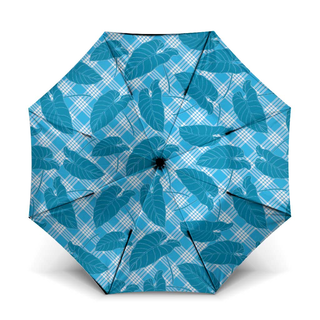 Blue Hawaii Kalo Palaka Motifs Umbrella Hawaiian Taro Leaves Elegant Vibes LT14 One Size Folded 11.42 inch Opened Diameter 37.4 inch Blue - Polynesian Pride
