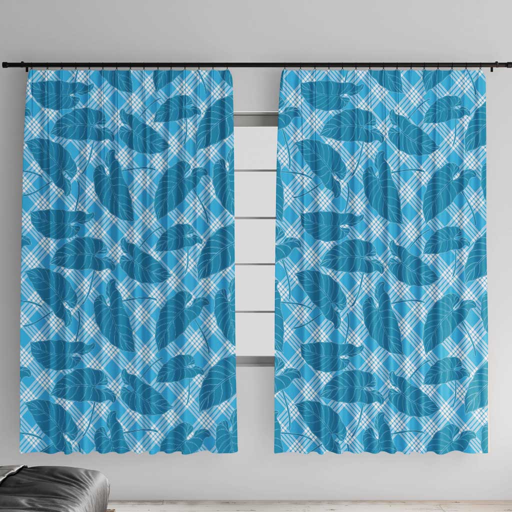Blue Hawaii Kalo Palaka Motifs Window Curtain Hawaiian Taro Leaves Elegant Vibes LT14 With Hooks Blue - Polynesian Pride