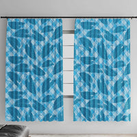 Blue Hawaii Kalo Palaka Motifs Window Curtain Hawaiian Taro Leaves Elegant Vibes LT14 With Hooks Blue - Polynesian Pride