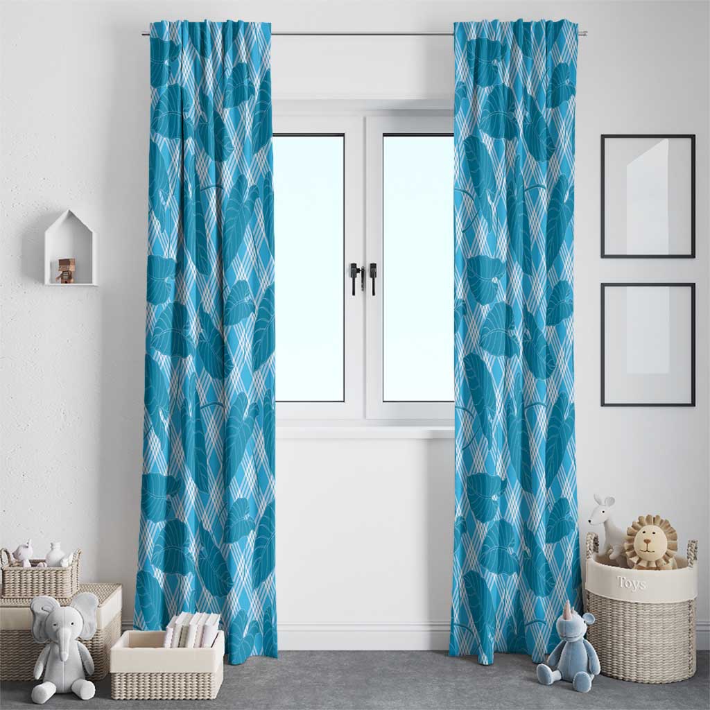 Blue Hawaii Kalo Palaka Motifs Window Curtain Hawaiian Taro Leaves Elegant Vibes LT14 - Polynesian Pride