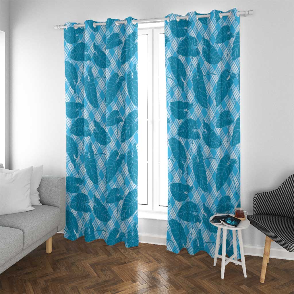 Blue Hawaii Kalo Palaka Motifs Window Curtain Hawaiian Taro Leaves Elegant Vibes LT14 With Grommets Blue - Polynesian Pride