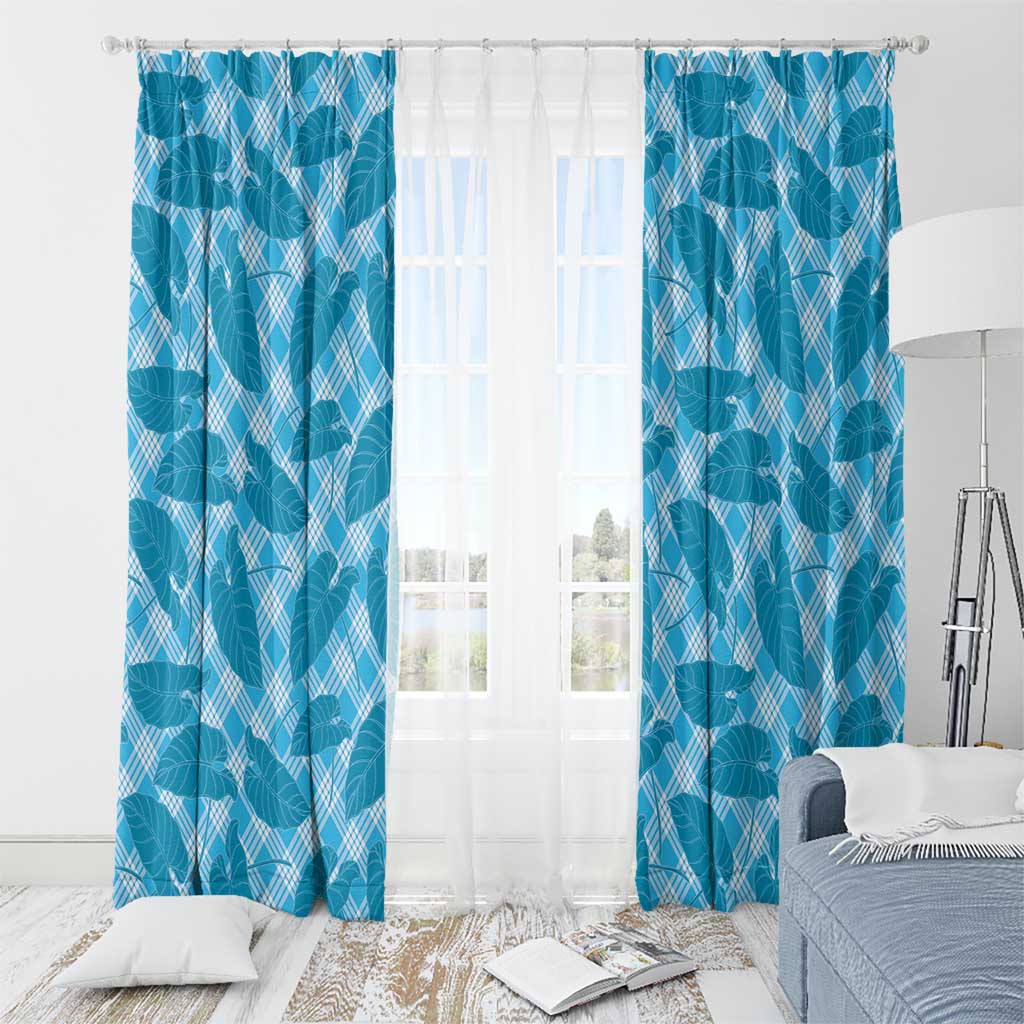 Blue Hawaii Kalo Palaka Motifs Window Curtain Hawaiian Taro Leaves Elegant Vibes LT14 - Polynesian Pride