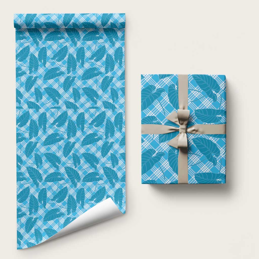 Blue Hawaii Kalo Palaka Motifs Wrapping Paper Hawaiian Taro Leaves Elegant Vibes LT14 58" × 23" Blue - Polynesian Pride