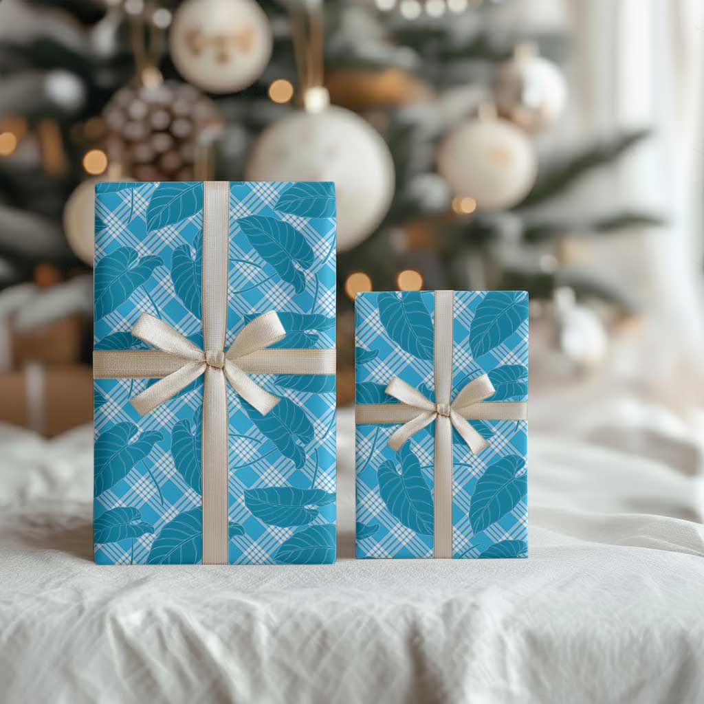 Blue Hawaii Kalo Palaka Motifs Wrapping Paper Hawaiian Taro Leaves Elegant Vibes LT14 - Polynesian Pride