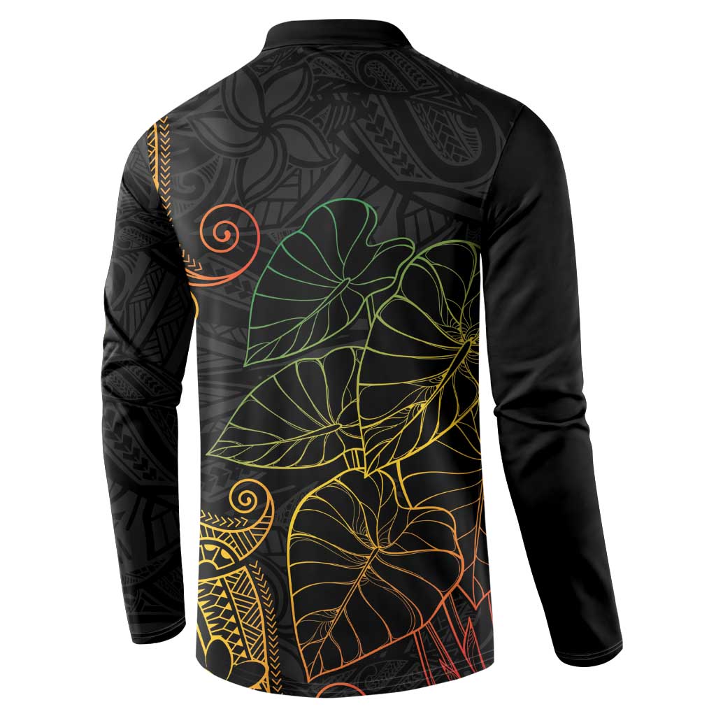 Aloha Hawaii Kalo Button Sweatshirt Reggae Taro Polynesian Pattern - Polynesian Pride