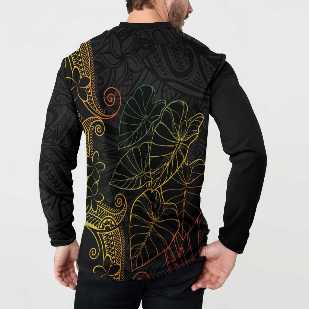 Aloha Hawaii Kalo Button Sweatshirt Reggae Taro Polynesian Pattern - Polynesian Pride