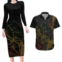 Aloha Hawaii Kalo Couples Matching Long Sleeve Bodycon Dress and Hawaiian Shirt Reggae Taro Polynesian Pattern - Polynesian Pride