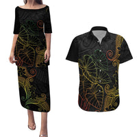 Aloha Hawaii Kalo Couples Matching Puletasi and Hawaiian Shirt Reggae Taro Polynesian Pattern - Polynesian Pride