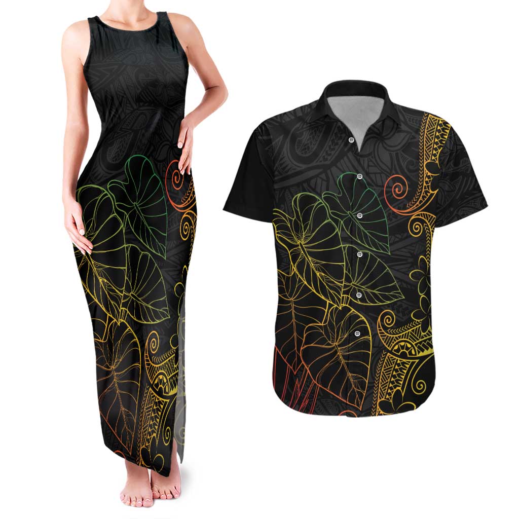 Aloha Hawaii Kalo Couples Matching Tank Maxi Dress and Hawaiian Shirt Reggae Taro Polynesian Pattern - Polynesian Pride