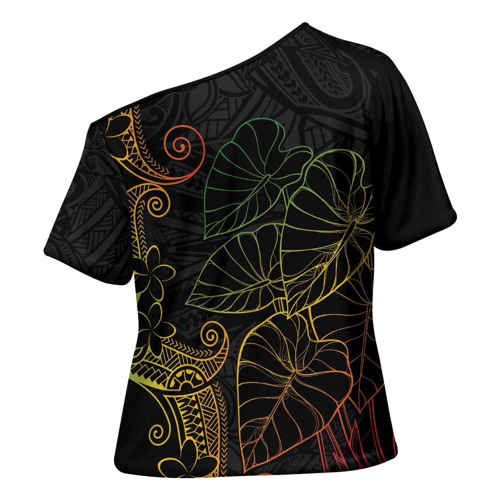 Aloha Hawaii Kalo Cross Shoulder Shirt Reggae Taro Polynesian Pattern - Polynesian Pride