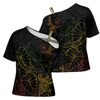 Aloha Hawaii Kalo Cross Shoulder Shirt Reggae Taro Polynesian Pattern - Polynesian Pride