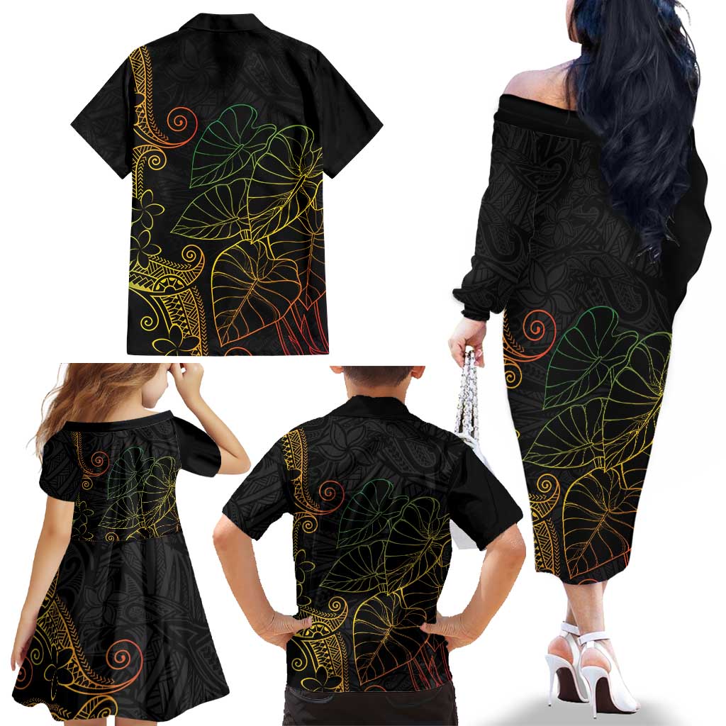 Aloha Hawaii Kalo Family Matching Off The Shoulder Long Sleeve Dress and Hawaiian Shirt Reggae Taro Polynesian Pattern - Polynesian Pride
