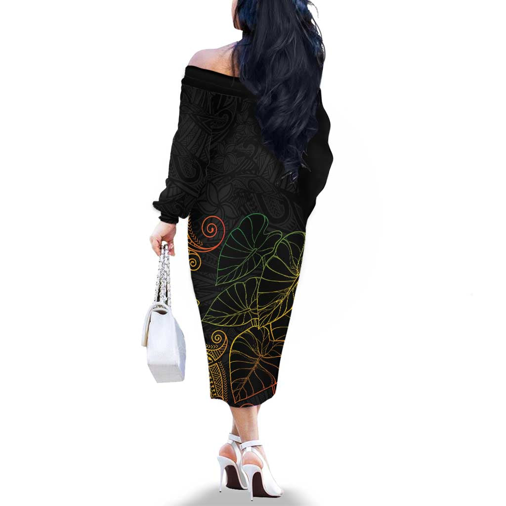 Aloha Hawaii Kalo Family Matching Off The Shoulder Long Sleeve Dress and Hawaiian Shirt Reggae Taro Polynesian Pattern - Polynesian Pride