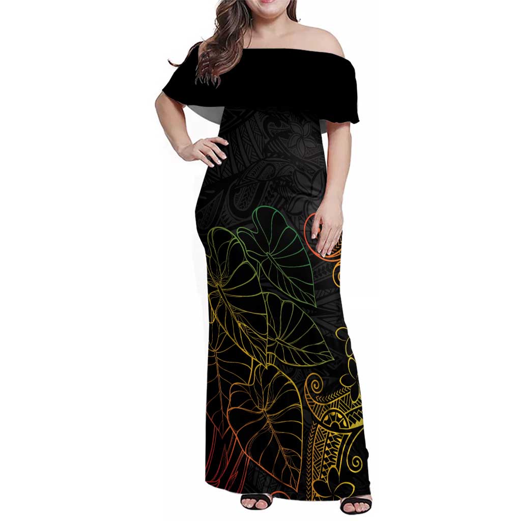Aloha Hawaii Kalo Family Matching Off Shoulder Maxi Dress and Hawaiian Shirt Reggae Taro Polynesian Pattern - Polynesian Pride