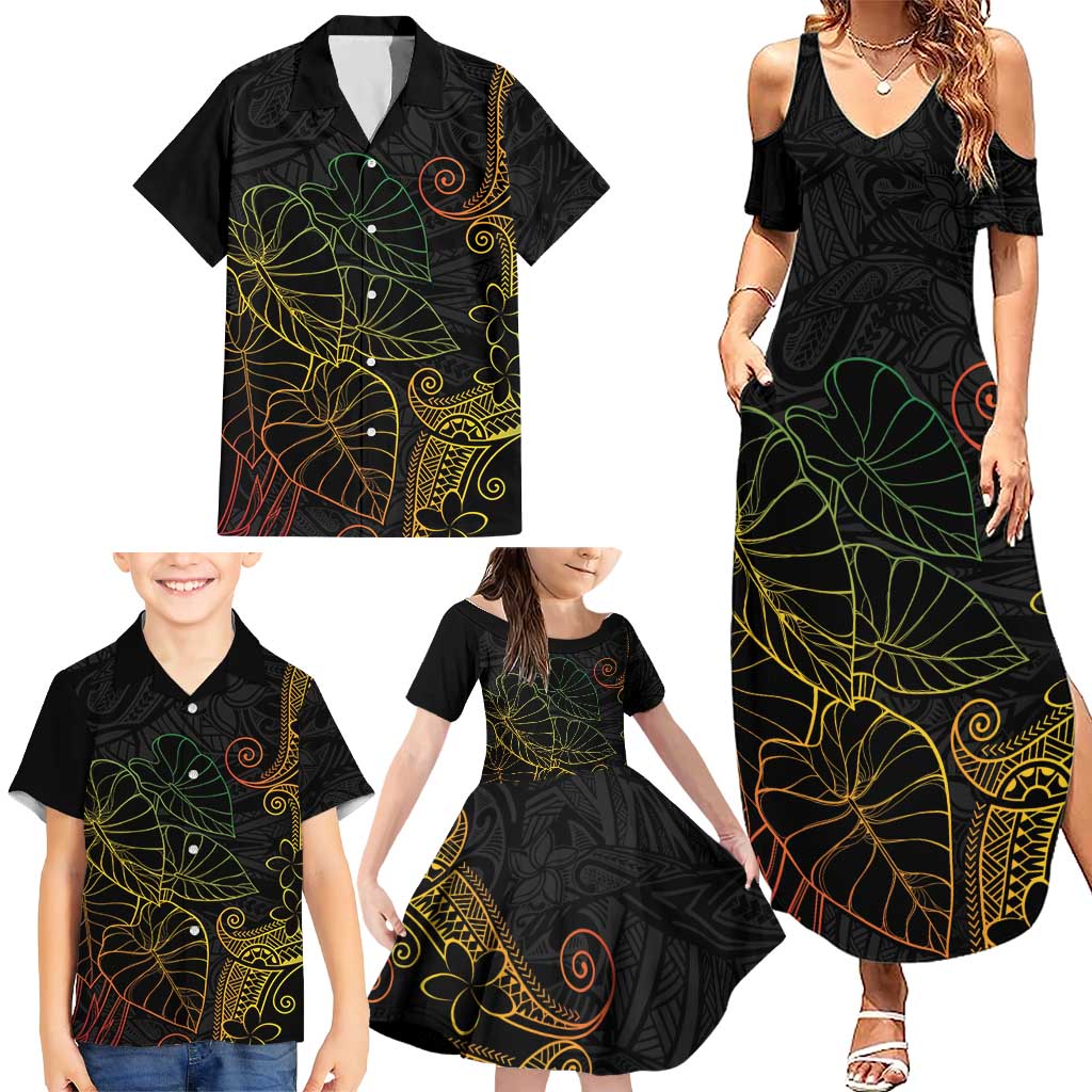 Aloha Hawaii Kalo Family Matching Summer Maxi Dress and Hawaiian Shirt Reggae Taro Polynesian Pattern - Polynesian Pride