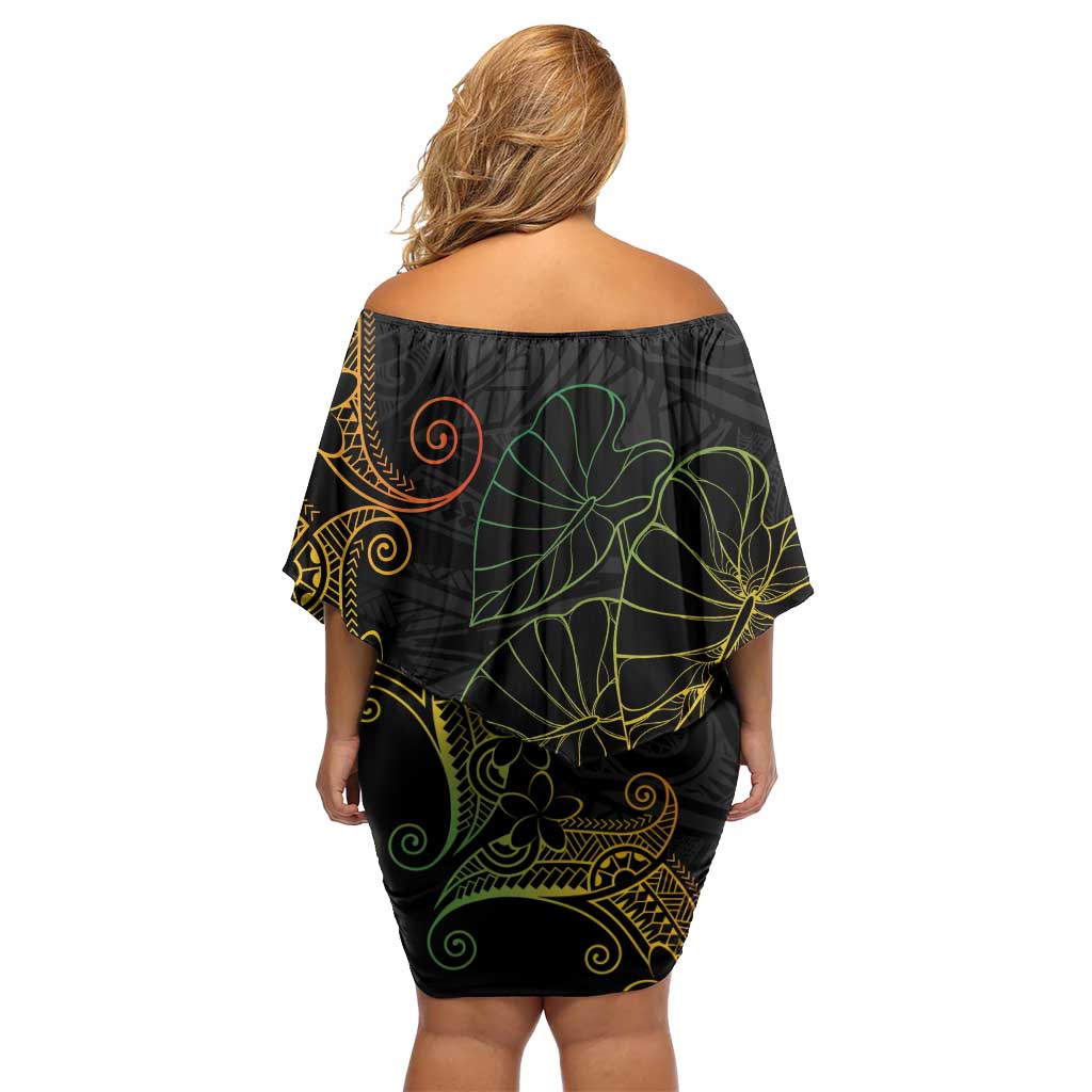 Aloha Hawaii Kalo Off Shoulder Short Dress Reggae Taro Polynesian Pattern - Polynesian Pride