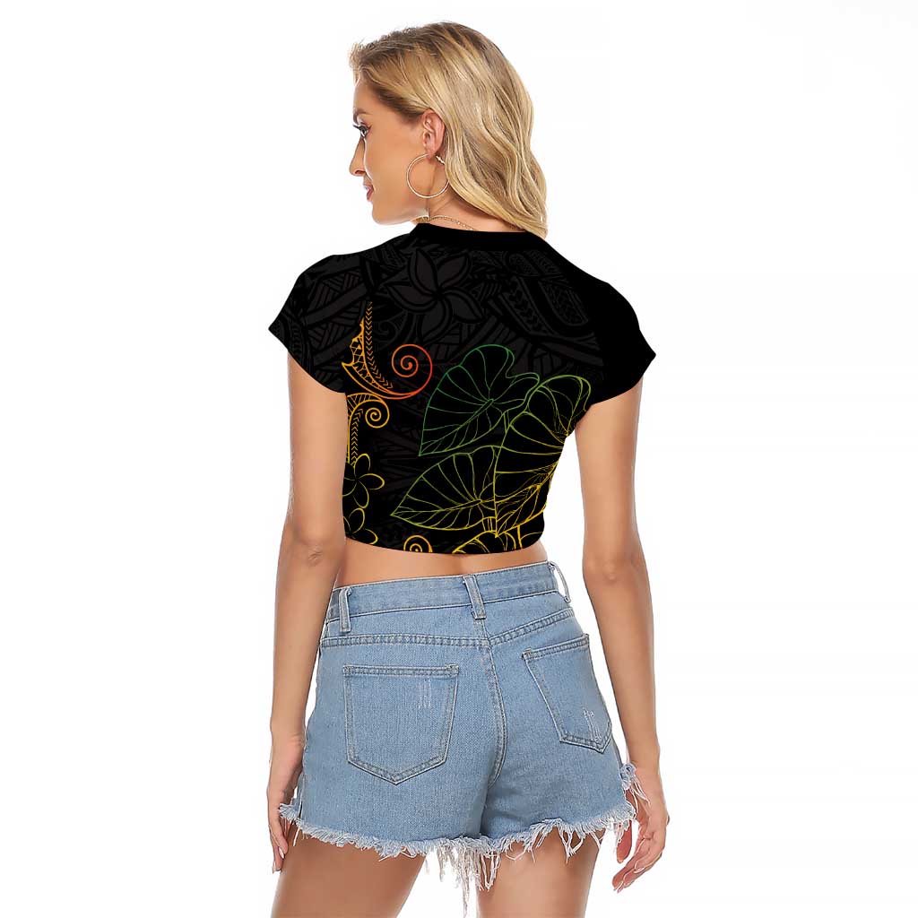 Aloha Hawaii Kalo Raglan Cropped T Shirt Reggae Taro Polynesian Pattern - Polynesian Pride