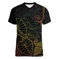 Aloha Hawaii Kalo Women V-Neck T-Shirt Reggae Taro Polynesian Pattern LT14 Female Black - Polynesian Pride