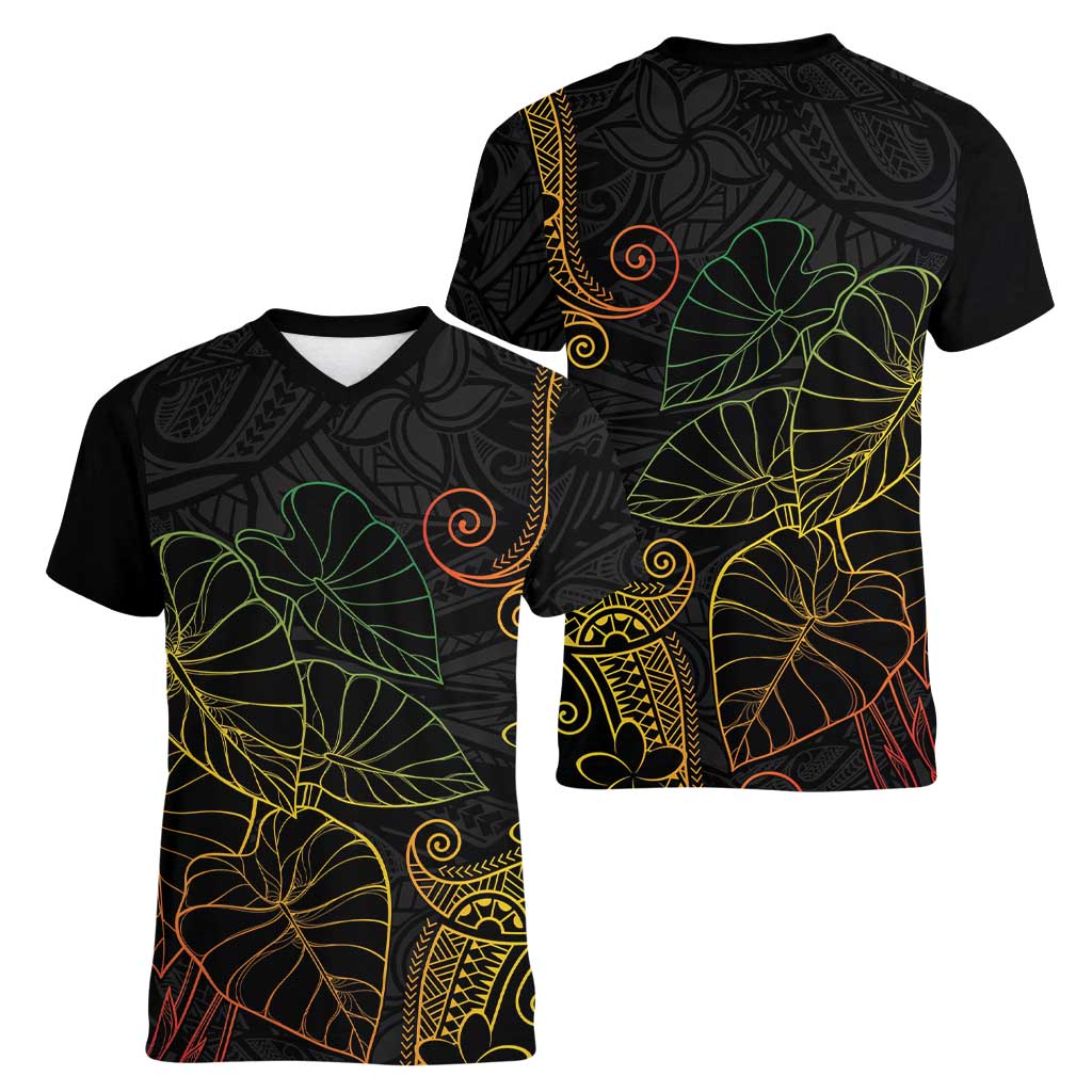 Aloha Hawaii Kalo Women V-Neck T-Shirt Reggae Taro Polynesian Pattern LT14 - Polynesian Pride