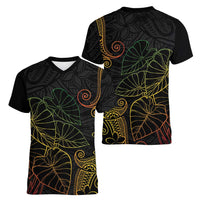 Aloha Hawaii Kalo Women V-Neck T-Shirt Reggae Taro Polynesian Pattern LT14 - Polynesian Pride