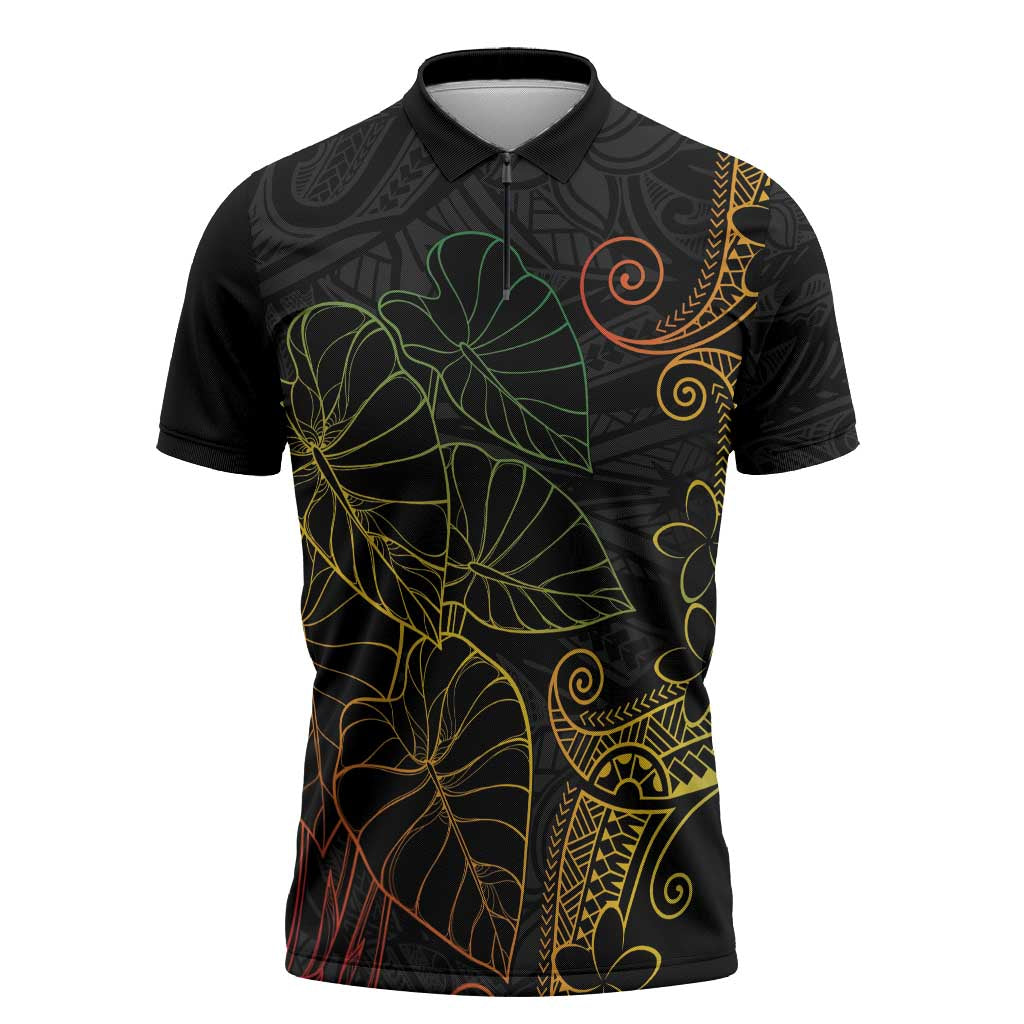 Aloha Hawaii Kalo Zipper Polo Shirt Reggae Taro Polynesian Pattern - Polynesian Pride