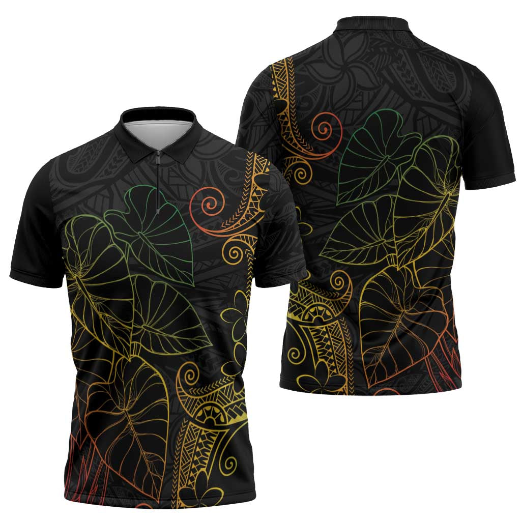 Aloha Hawaii Kalo Zipper Polo Shirt Reggae Taro Polynesian Pattern - Polynesian Pride