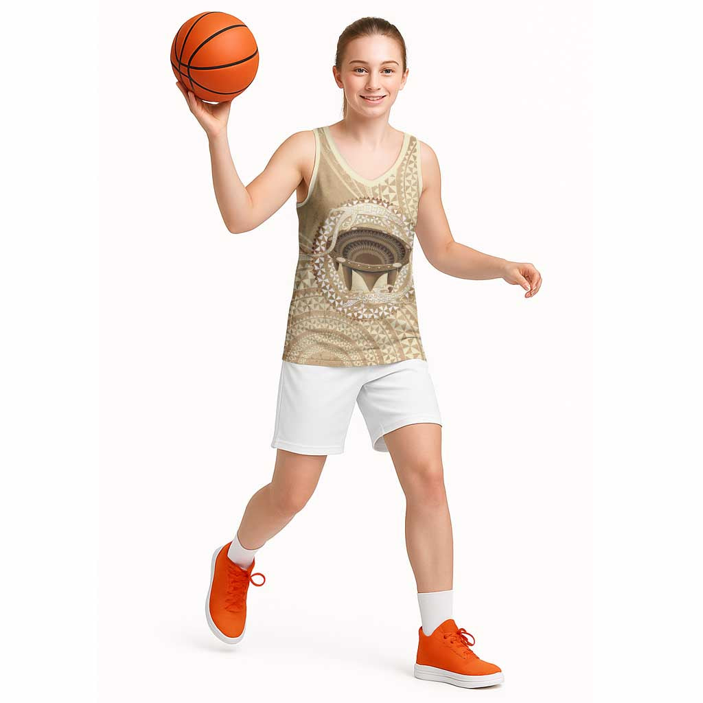 Tonga Skink Kava Bowl Basketball Jersey Vintage Tongan Ngatu Pattern LT14 - Polynesian Pride