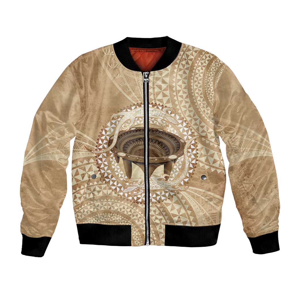 Tonga Skink Kava Bowl Bomber Jacket Vintage Tongan Ngatu Pattern