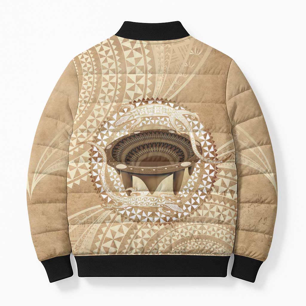 Tonga Skink Kava Bowl Bomber Puffer Jacket Vintage Tongan Ngatu Pattern