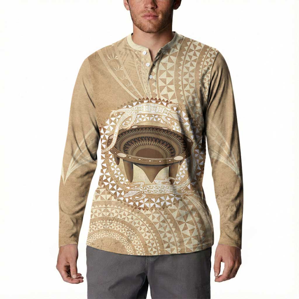Tonga Skink Kava Bowl Button Sweatshirt Vintage Tongan Ngatu Pattern