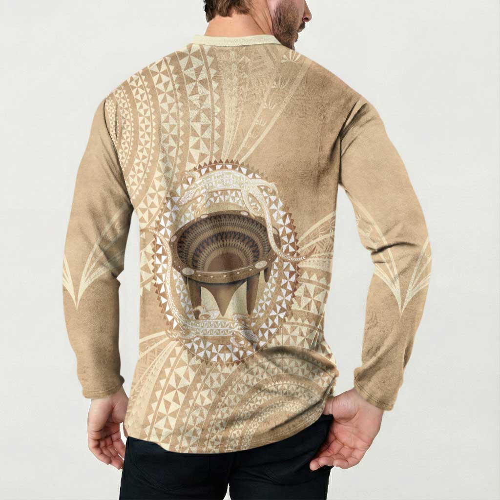 Tonga Skink Kava Bowl Button Sweatshirt Vintage Tongan Ngatu Pattern