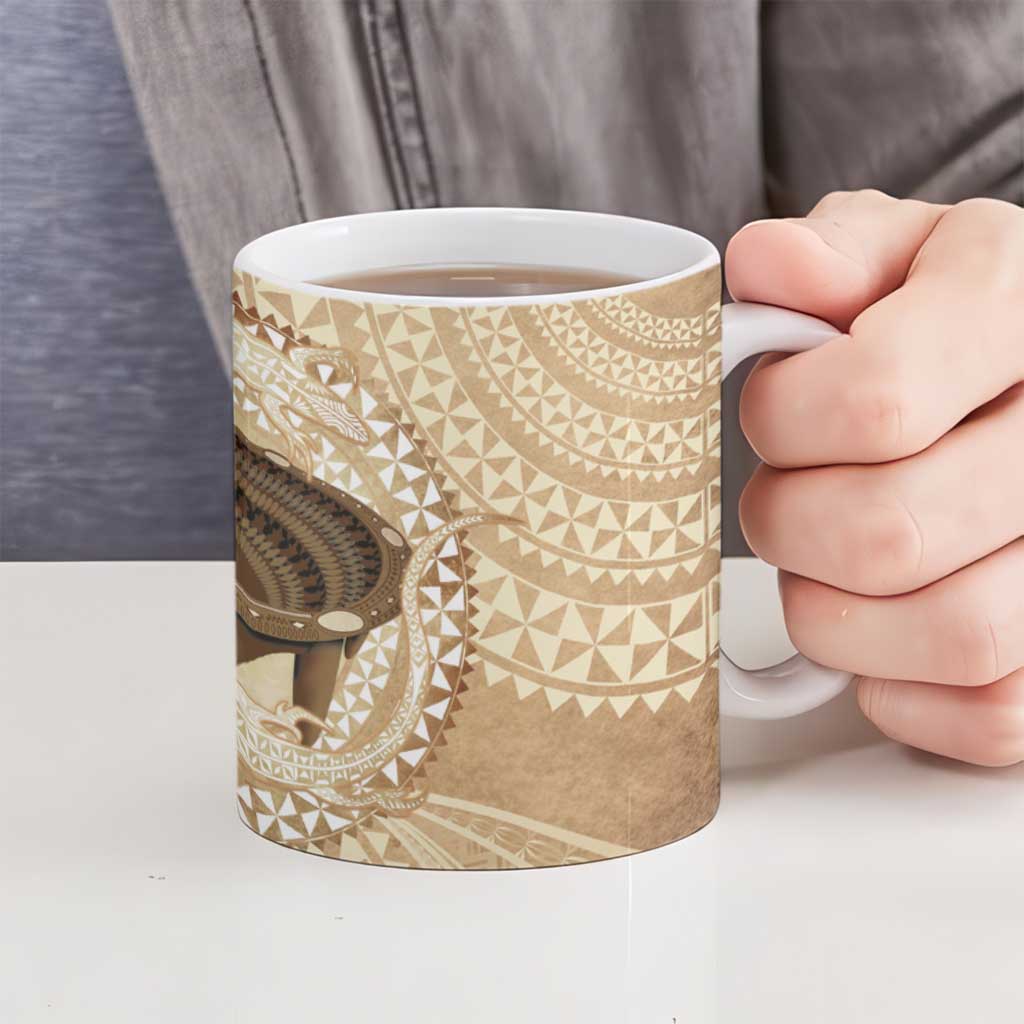 Tonga Skink Kava Bowl Ceramic Mug Vintage Tongan Ngatu Pattern