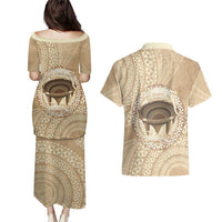 Tonga Skink Kava Bowl Couples Matching Puletasi and Hawaiian Shirt Vintage Tongan Ngatu Pattern LT14 - Polynesian Pride