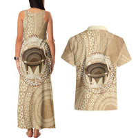 Tonga Skink Kava Bowl Couples Matching Tank Maxi Dress and Hawaiian Shirt Vintage Tongan Ngatu Pattern