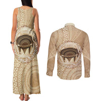 Tonga Skink Kava Bowl Couples Matching Tank Maxi Dress and Long Sleeve Button Shirt Vintage Tongan Ngatu Pattern LT14 - Polynesian Pride