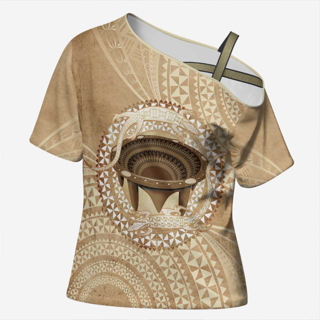 Tonga Skink Kava Bowl Cross Shoulder Shirt Vintage Tongan Ngatu Pattern LT14 Female Brown - Polynesian Pride
