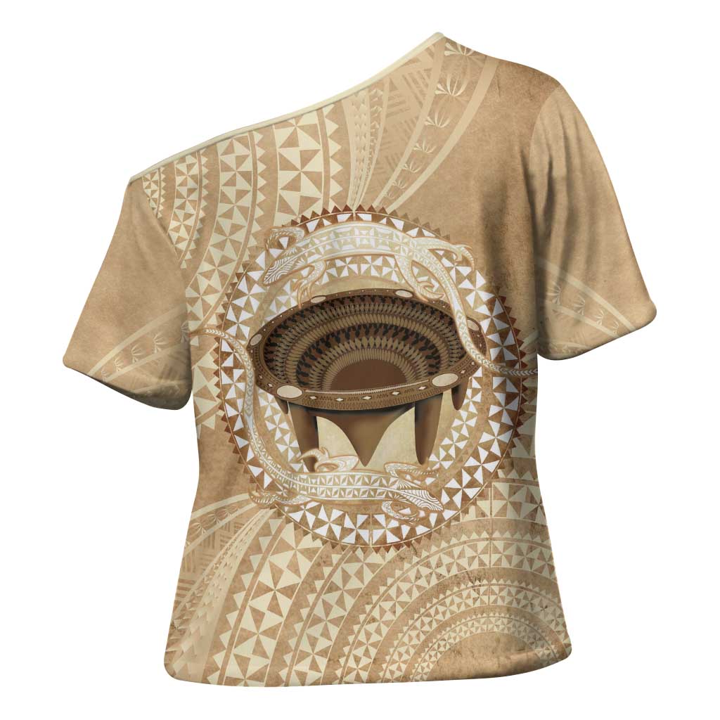 Tonga Skink Kava Bowl Cross Shoulder Shirt Vintage Tongan Ngatu Pattern LT14 - Polynesian Pride
