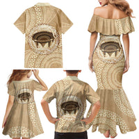 Tonga Skink Kava Bowl Family Matching Mermaid Dress and Hawaiian Shirt Vintage Tongan Ngatu Pattern