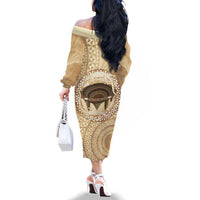 Tonga Skink Kava Bowl Family Matching Off The Shoulder Long Sleeve Dress and Hawaiian Shirt Vintage Tongan Ngatu Pattern