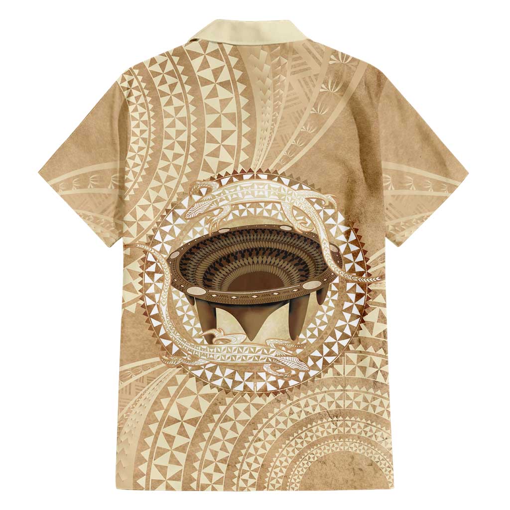 Tonga Skink Kava Bowl Family Matching Off Shoulder Maxi Dress and Hawaiian Shirt Vintage Tongan Ngatu Pattern
