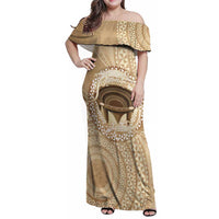 Tonga Skink Kava Bowl Family Matching Off Shoulder Maxi Dress and Hawaiian Shirt Vintage Tongan Ngatu Pattern