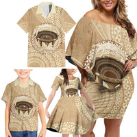 Tonga Skink Kava Bowl Family Matching Off Shoulder Short Dress and Hawaiian Shirt Vintage Tongan Ngatu Pattern