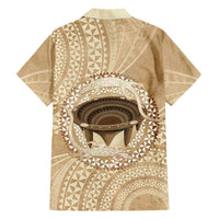 Tonga Skink Kava Bowl Family Matching Off Shoulder Short Dress and Hawaiian Shirt Vintage Tongan Ngatu Pattern