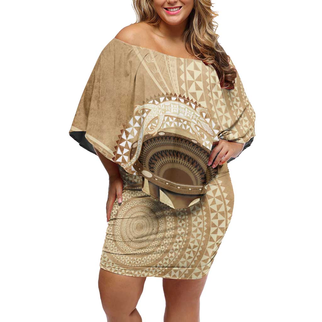 Tonga Skink Kava Bowl Family Matching Off Shoulder Short Dress and Hawaiian Shirt Vintage Tongan Ngatu Pattern